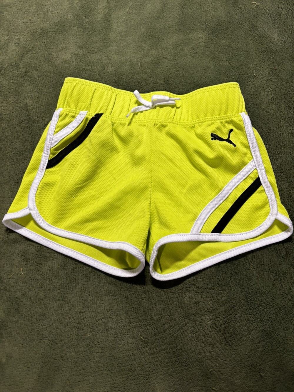 Girls Boys Size 4 / 4T Puma Athletic Shorts Green Yellow White Soccer